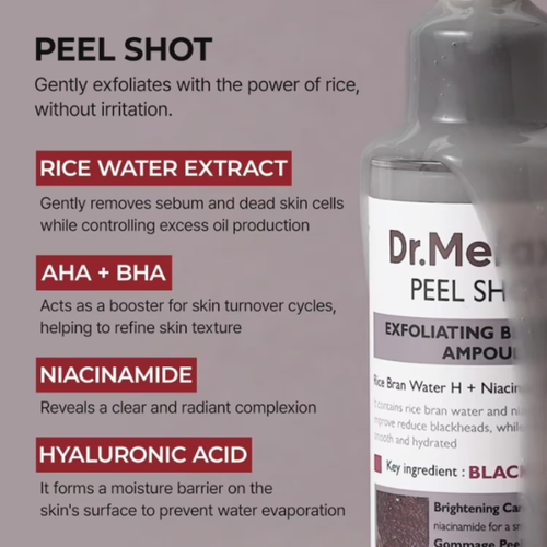 Dr.Melaxin Peel Shot Exfoliating Black Rice Ampoule Reduces Blackheads & Clogged Pores (80 ml)